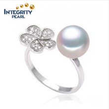 White Flower Shape Round Freshwater Pearl Ring 8-9mm Wholesale Real Pearl Ring